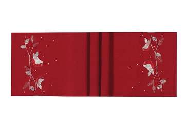 Embroidered robin runner red - Walton & Co 
