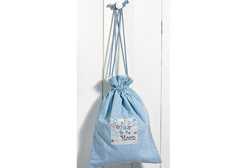 Nursery gingham tidy drawstring bag blue - Walton & Co 
