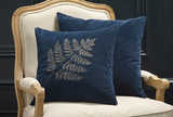 Velvet bronze fern cushion indigo