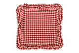 Gingham ruffle square cushion red