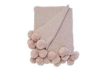 Cosy knit pom pom throw blush - Walton & Co 