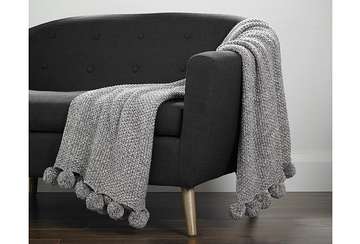 Cosy knit pom pom throw grey - Walton & Co 