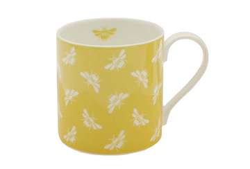 Bee fine bone china mug white repeat bees on ochre - Walton & Co 