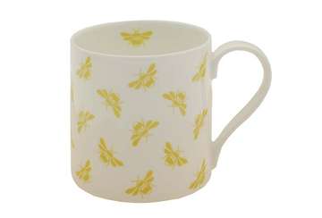 Bee fine bone china mug ochre repeat bees on white - Walton & Co 