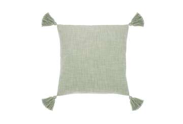 Chambray cushion with chunky tassels moss - Walton & Co 