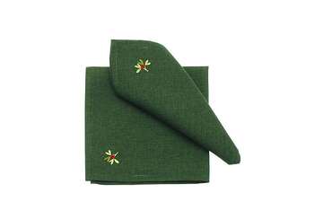 Embroidered holly berry napkin green (set of 2) - Walton & Co 