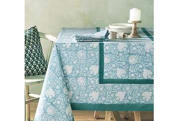 Elise handblock print tablecloth aqua (180x270cm) - Walton & Co 