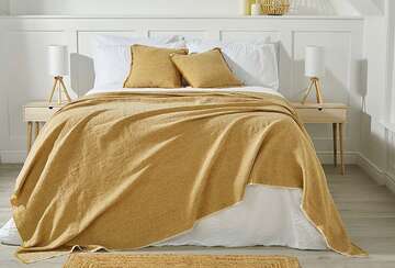 Linen and cotton bed throw mustard (220x240cm) - Walton & Co 