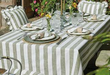 Wide stripe tablecloth olive (150x240cm) - Walton & Co 