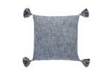 Chambray cushion with chunky tassels flint blue
