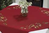 Embroidered holly berry tablecloth red (85x85cm)