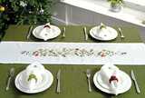 Embroidered holly berry runner white