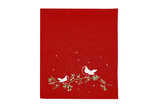 Embroidered robin runner red
