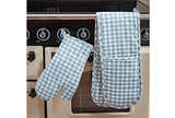 Portland check double oven glove blue cedar